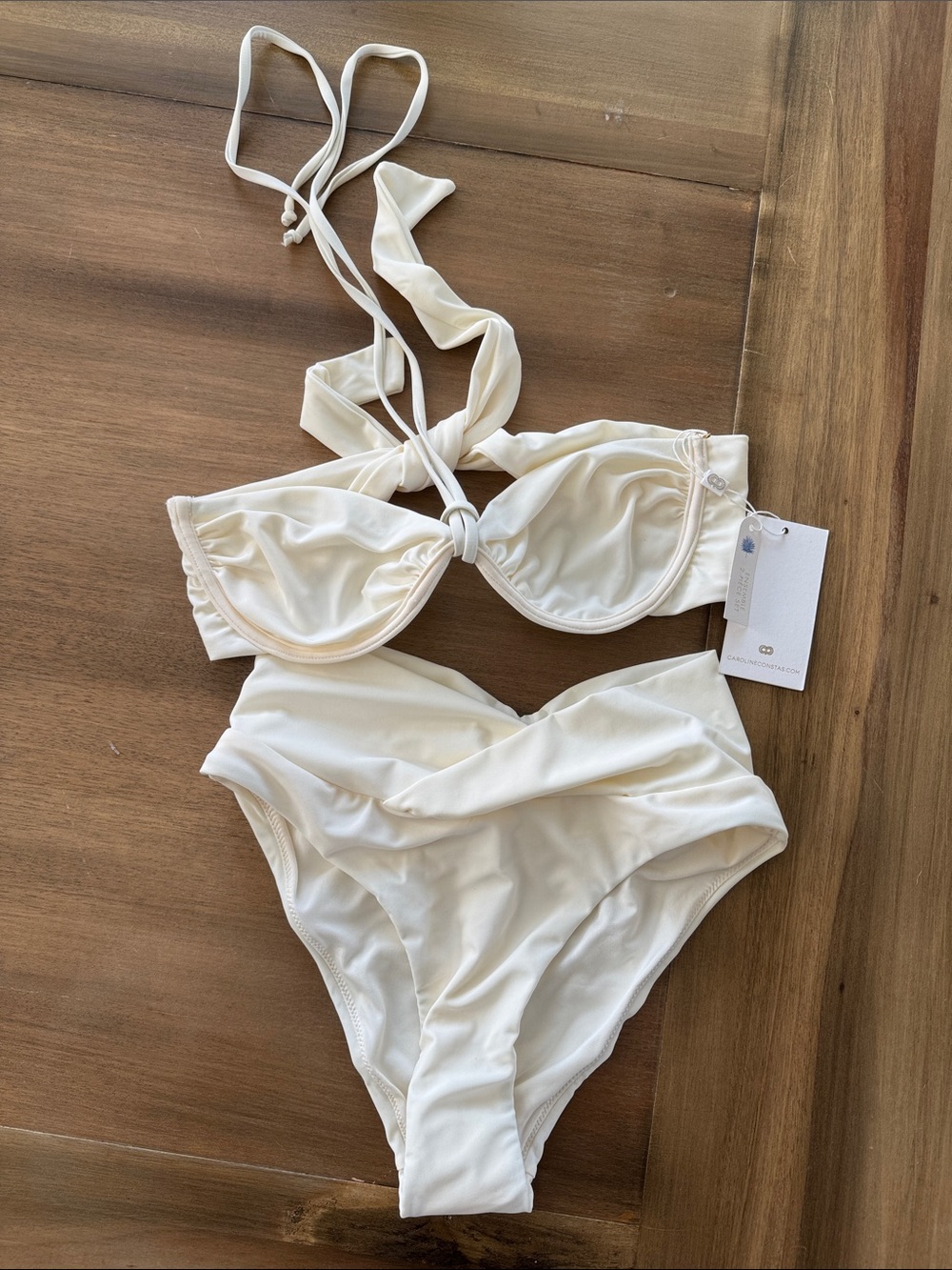 Caroline Constas Cream Twist-Front Bikini Set